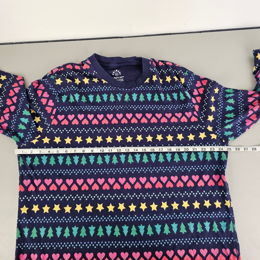 Primary Organic Cotton Long Sleeve Shirt XXL Navy Fair Isle Hearts Stars Trees - Picture 4 of 6